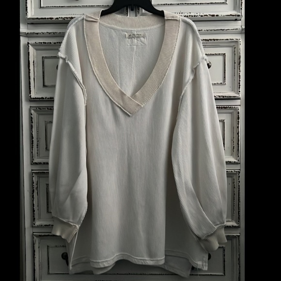 New 🤍 Free People oversized ivory waffle pullover size M - Picture 7 of 16